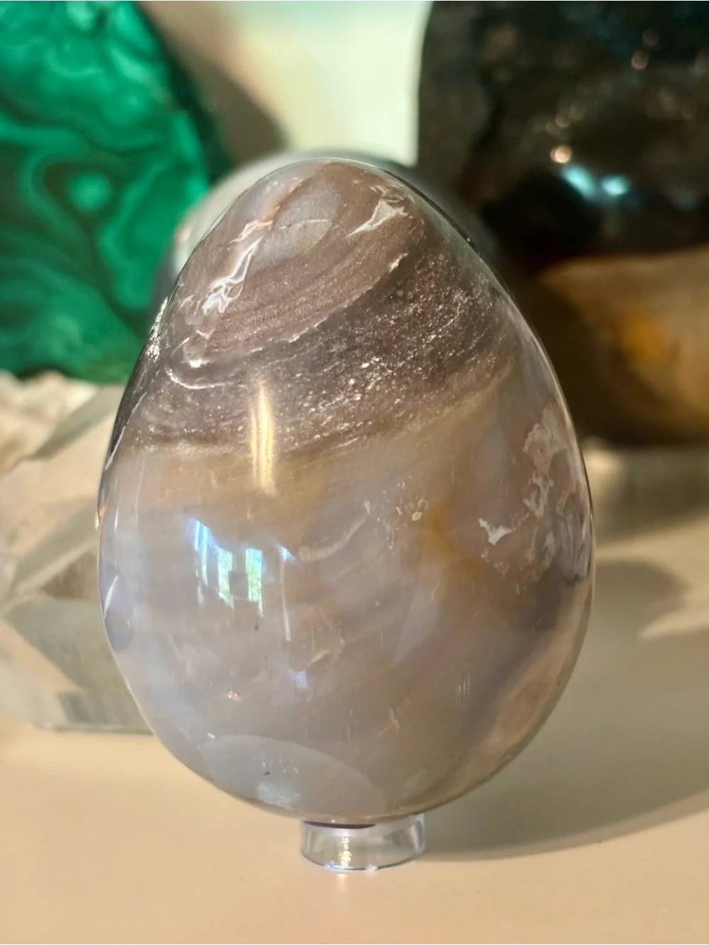 Druzy Ocean Jasper Geode Egg ~400g – Natural Crystal Cavities & Polished Egg